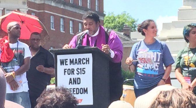 Rev. Dr. Barber delivers his speech from the podium