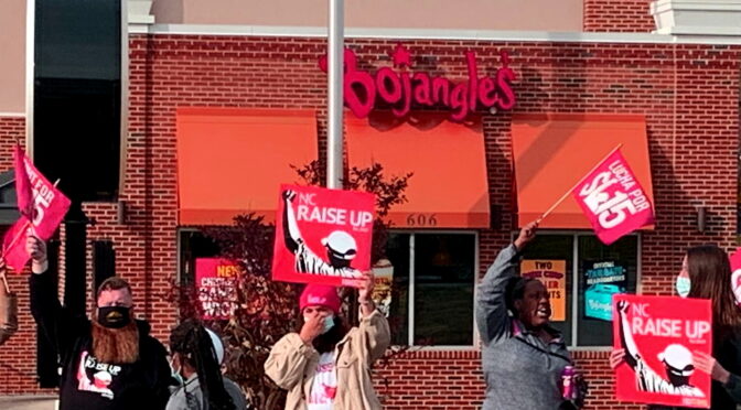 Picture of striking workers outside Bojangles
